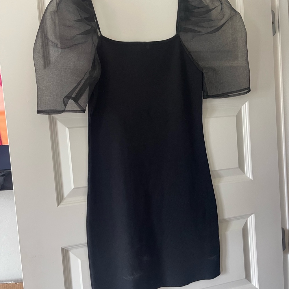 Black Puff Sleeve Mini Dress